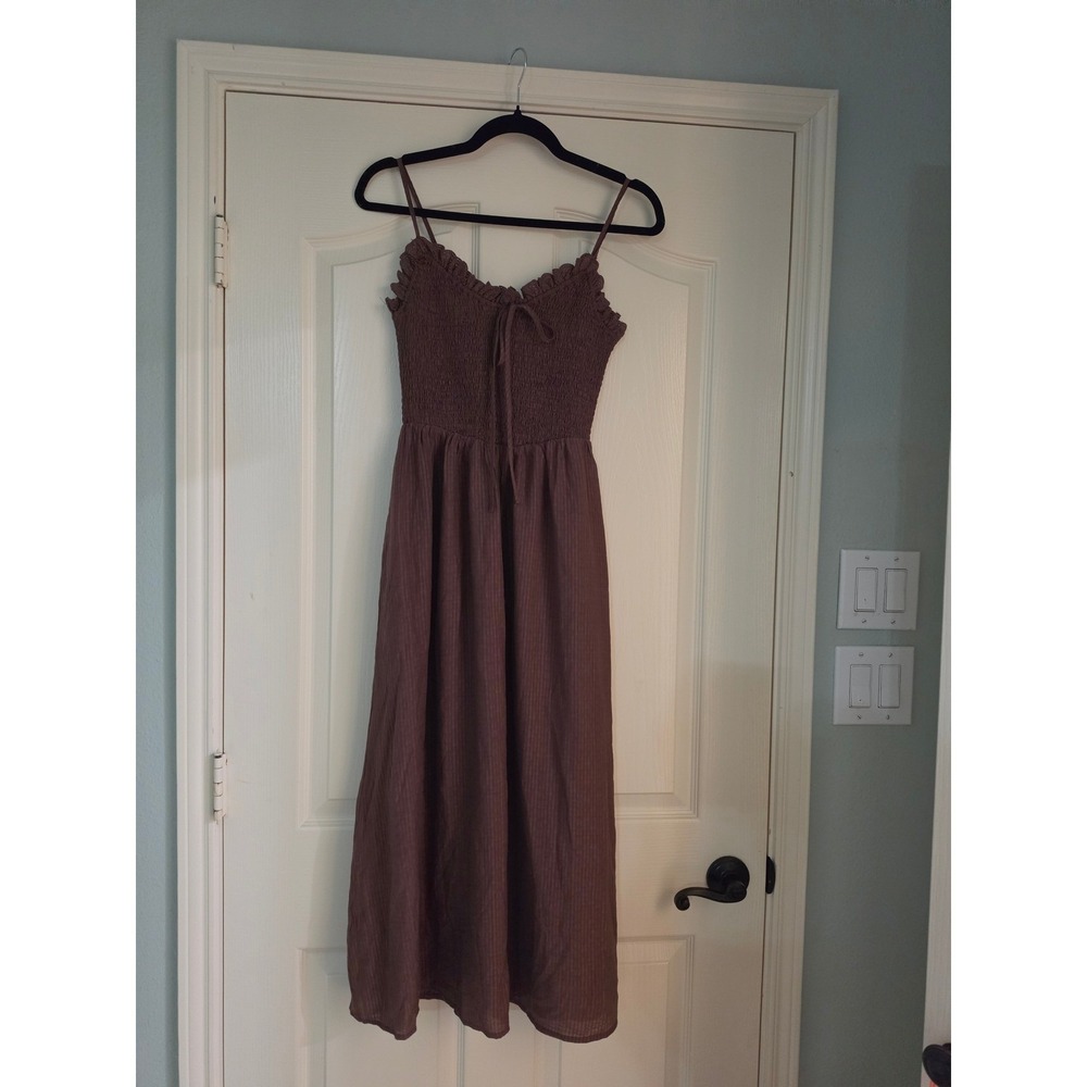 Le Lis Brown Smocked Eyelet Trim Midi Dress XS PD6701